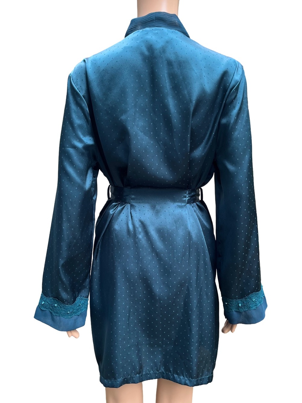 Vintage Jessica Teal Satin Kimono Robe Y2K M-L - Picture 5 of 8
